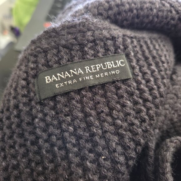 Banana Republic Extra Fine Merino Wool Scarf Dark Gray/Black Knit 74”x12” - Picture 6 of 6